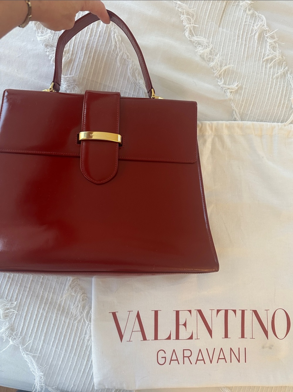 Vintage Valentino Garavani Red Leather Top Handle Bag with dust bag